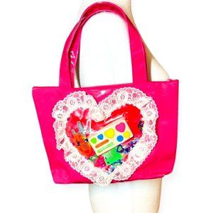 Vintage Pink Faux Patent Leather Ruffled Heart Maximalist Dream Purse